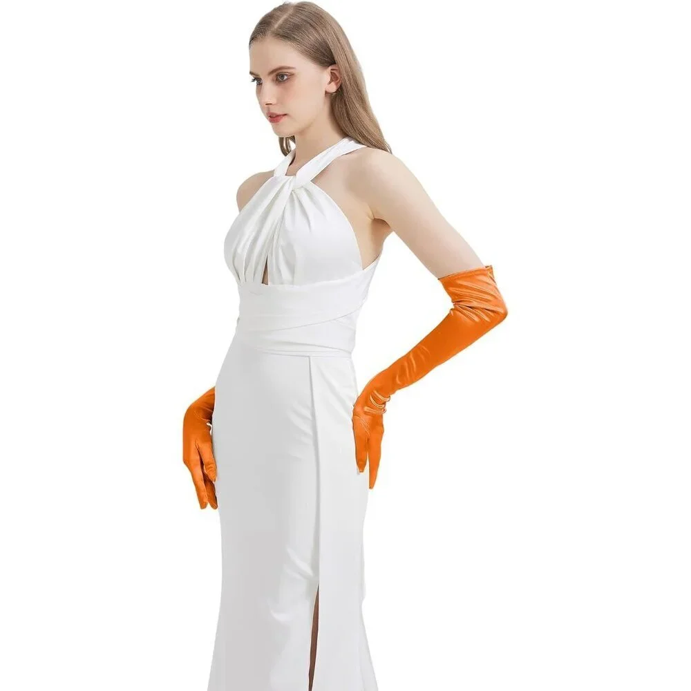 Women's Orange Imported Satin Elbow Length Halloween Cosplay Opera Gloves